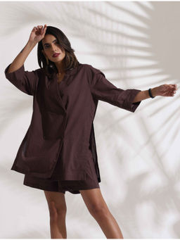 trueBrowns - Cola Brown Cotton Print Co-Ord (Set of 2)