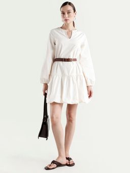 RAREISM - Beige A-Line Bubble Hem Mini Dress With Belt