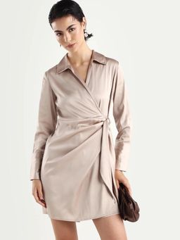 RAREISM - Beige Solid Wrap Mini Dress