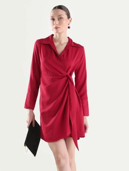 RAREISM - Red Satin Wrap Mini Dress