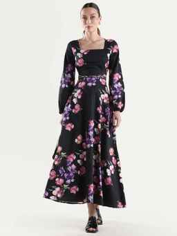 RAREISM - Black Fit And Flare Floral Print Dress