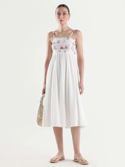 RAREISM - White Floral Printed Fit And Flare Midi Dress