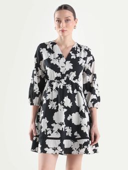 RAREISM - Black Floral Printed Mini Dress