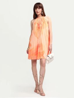 RAREISM - Peach Floral Pleated Mini Dress