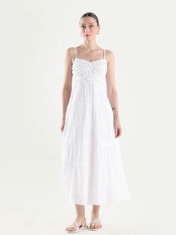 RAREISM - Off White Textured Shoulder Straps Midi Dress