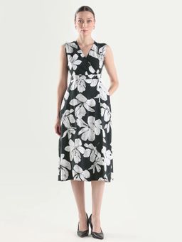 RAREISM - Black Floral Print Midi Wrap Dress