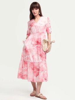 RAREISM - Pink Floral Printed Midi Dress
