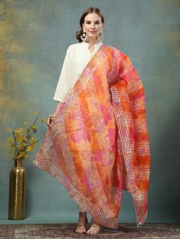 Clora Creation - Orange Kota Leheriya Dupatta with Gotta Work