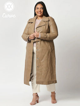 Twenty Dresses by Nykaa Fashion - Curve Beige All Time Favourite Leather Overcoat
