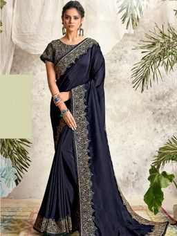 Odette - Navy Blue Silk Georgette Designer Saree with Unstitched Blouse