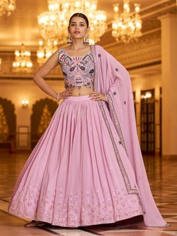 Odette - Festive Designer Pink Semi Stitched Lehenga With Unstitched Blouse (Set of 3)