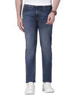 Cantabil - Men's Solid Blue Flat Front Mid Rise Full Length Regular Fit Casual Jeans