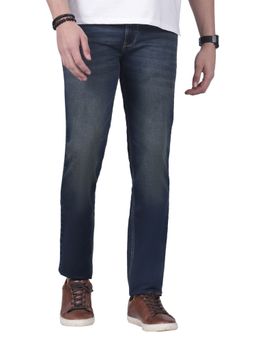 Cantabil - Men's Solid Blue Flat Front Mid Rise Full Length Regular Fit Casual Jeans