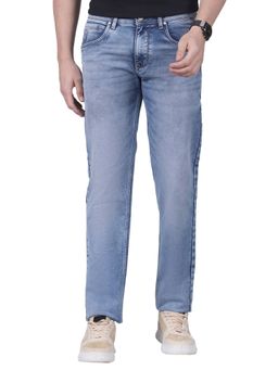 Cantabil - Men's Solid Light Blue Flat Front Mid Rise Full Length Regular Fit Casual Jeans