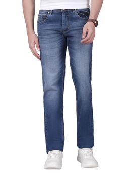 Cantabil - Men's Solid Blue Flat Front Mid Rise Full Length Regular Fit Casual Jeans