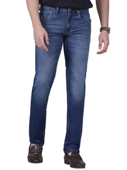 Cantabil - Men's Solid Blue Flat Front Mid Rise Full Length Regular Fit Casual Jeans