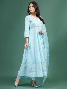 Rama's - Women Blue Embroidery Kurta with Pant & Dupatta (Set of 3)