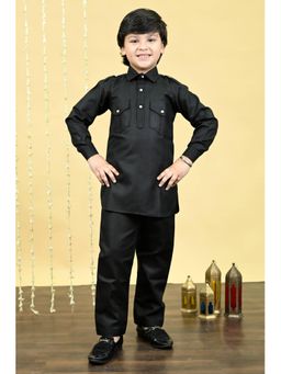 BT DEZINES - Boys Black Cotton Blend Pathani Kurta and Pant (Set of 2)