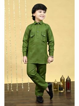 BT DEZINES - Boys Mehandi Cotton Blend Pathani Kurta and Pant (Set of 2)