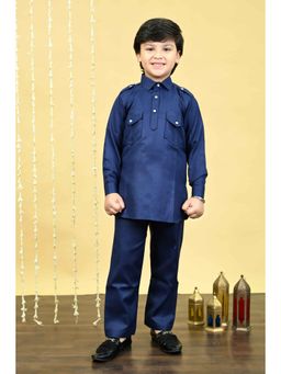 BT DEZINES - Boys Navy Blue Cotton Blend Pathani Kurta and Pant (Set of 2)