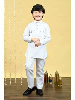 BT DEZINES - Boys White Cotton Blend Pathani Kurta and Pant (Set of 2)