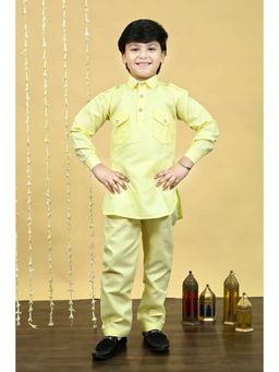 BT DEZINES - Boys Light Yellow Cotton Blend Pathani Kurta and Pant (Set of 2)