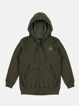 KiddoPanti - Solid Full Sleeve Zip Front Open Hooded Sweatshirt