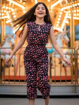 Uptownie - Girls Navy Blue Printed Jumpsuit