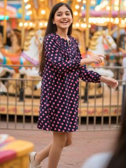 Uptownie - Kids Crepe Polka Dot Dress Black (7-8 Years)