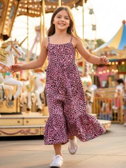 Uptownie - Girls Animal Printed A-Line Thin Strap Sleeveless Dress Pink