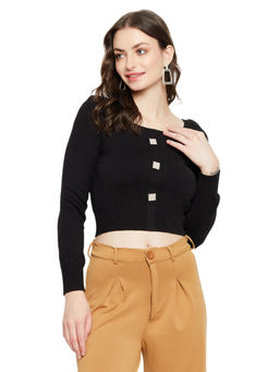 Madame - Women's Round Neck Black Full Sleeve Top