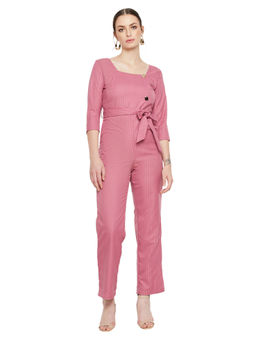 Madame - Square Neck Straight Pink Jumpsuits For Women (Set of 2)