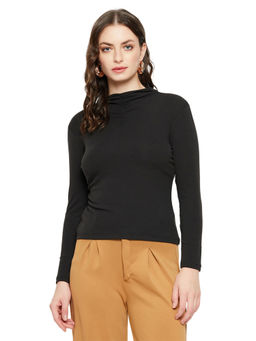 Madame - Round Neck Full Sleeve Solid Slim Fit Black Women Top