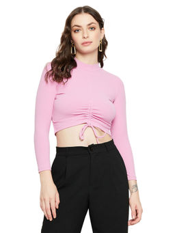 Madame - Round Neck Full Sleeve Solid Slim Fit Mauve Women Top