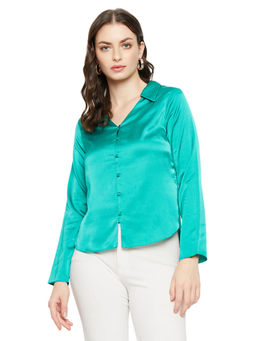 Madame - Shirt Collar Neck Full Sleeve Solid Green Women