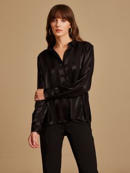 Kazo - Black Self Stripe Satin Shirt