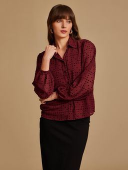 Kazo - Robin Red Self Design Shirt