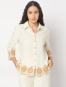 VERO MODA - Ecru Cut Out Cream Embroidered Shirt