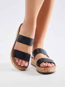 IRUSSH - Black Cork Platform Sandals