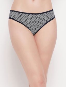 Clovia - Low Waist Honeycomb Print Bikini Panty In Navy - Cotton