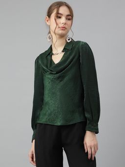 Latin Quarters - Women's Green Solid Casual Top