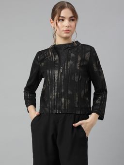 Latin Quarters - Women's Black Printed Full Sleeve Cropped Jacket