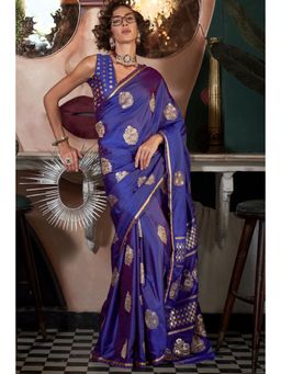 Mysilklove - Butterfly Bush Purple Banarasi Handloom Satin Saree without Blouse