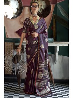 Mysilklove - Wine Banarasi Handloom Satin Saree without Blouse