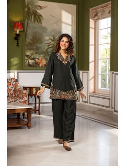 DEVRI - Women Meher German Rayon Embroidered Teal Co-Ord