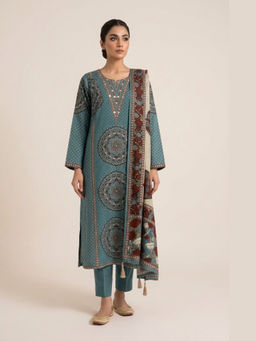 DEVRI - Women Vanya Muslin Digital Printed Teal Kurta with Pant and Dupatta