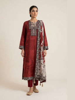 DEVRI - Women Maroon Aaranya Muslin Digital Printed Maroon Kurta with Pant and Dupatta