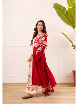 DEVRI - Gulnaar German Reyon Printed Red Kurta with Pant