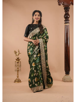 Shobitam - Floral Digital Print Gajji Silk Saree with Unstitched Blouse