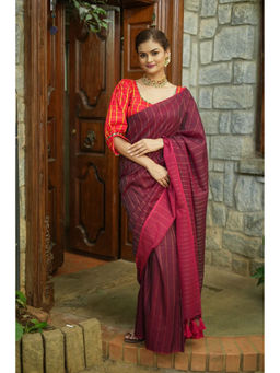 Shobitam - Maroon Mercerised Cotton Reversible Maheshwari Saree without Blouse